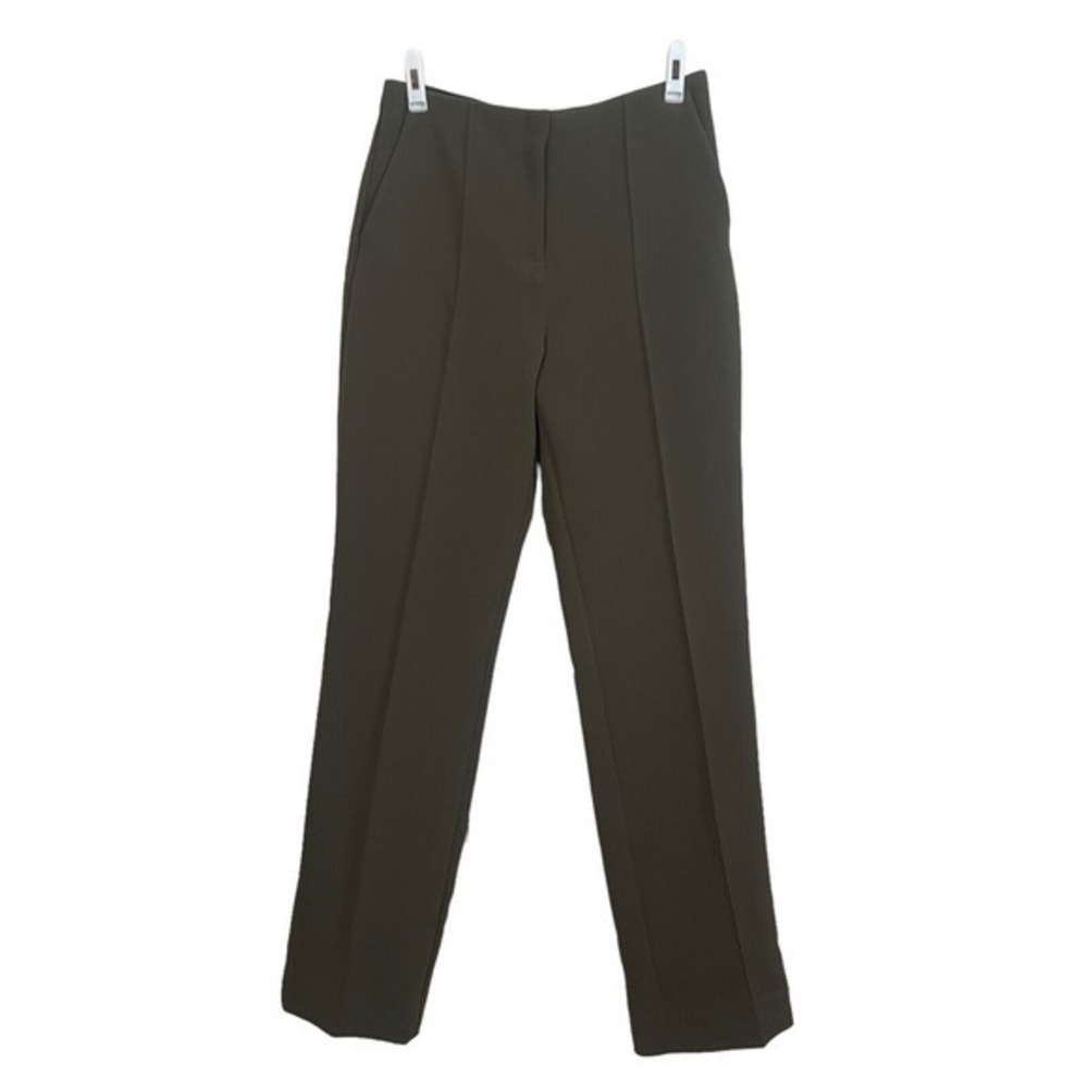 DIANE VON FURSTENBERG Olive Green Pleated-Front Straight Leg‎ Crepe Pant Size 8 - Picture 2 of 7
